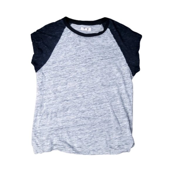 Madewell 100% Linen Raglan Tee Shirt Gray Heather and Black Women's Size Small - Picture 3 of 6